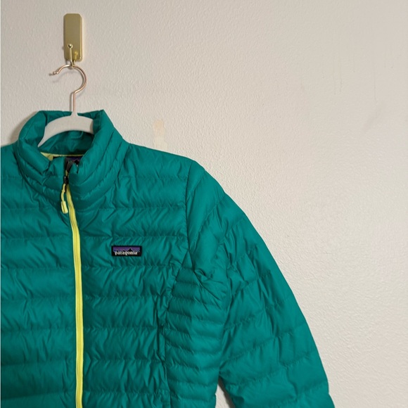 Patagonia Women's Down Sweater puff zip jacket in aqua stone/green Sz M ~flaw - Picture 3 of 11